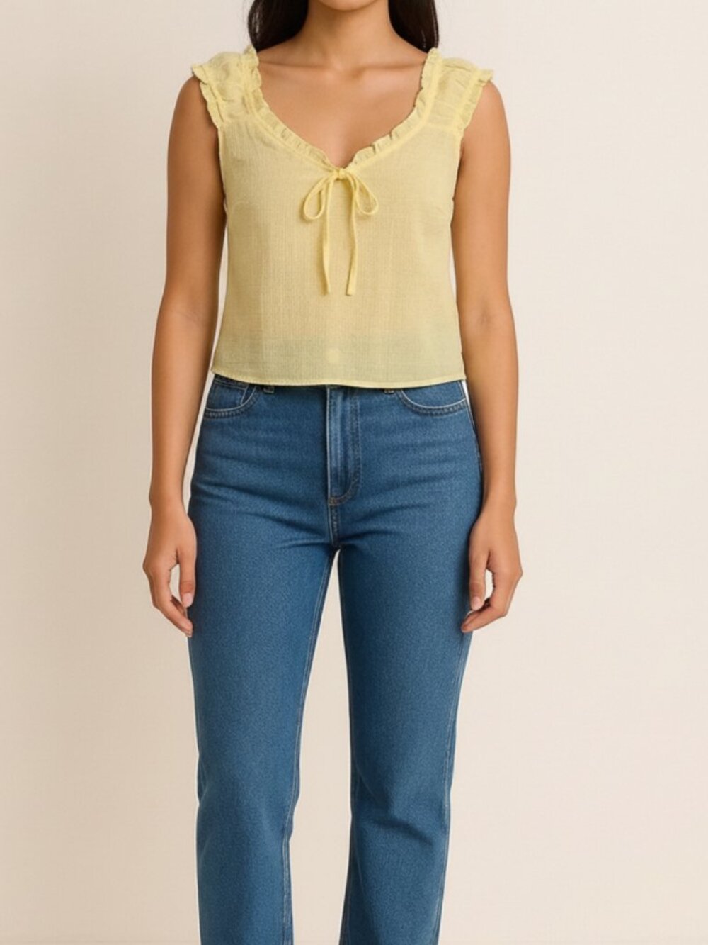 mine Yellow Ruffle-Trim Tie-Front Camisole
